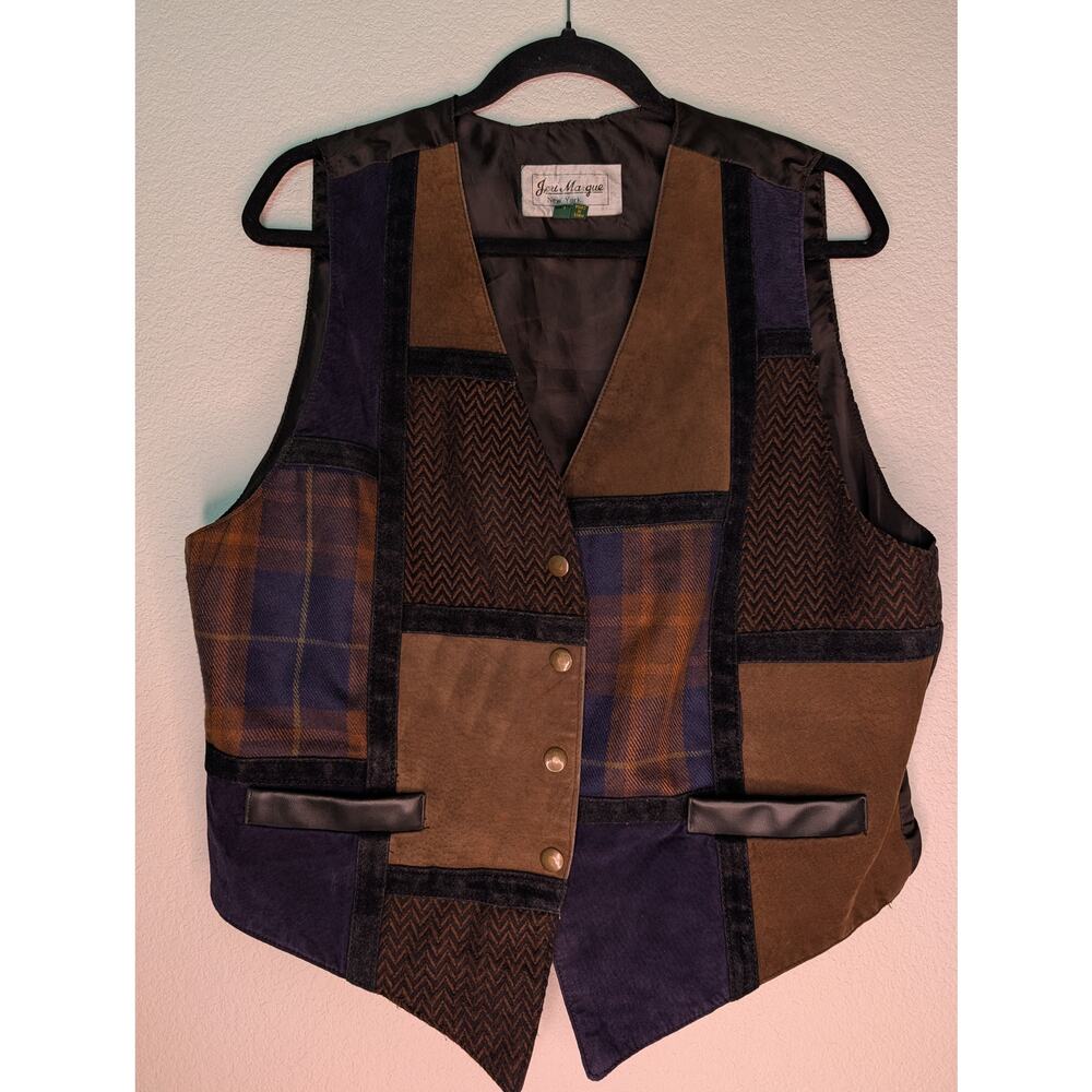 VTG Jeri Marque New York Genuine Leather Patchwork Vest L Academia Grandpacore